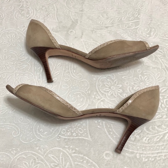 Ann Taylor Tan & Cream Color Peep Toe Heels - Picture 3 of 6
